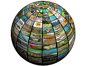 picture of TVs on a globe